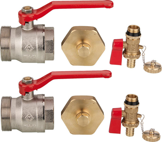 Accessories for brine distributor consisting of: 2x ball valves DN 40 female thread x DN 50 male thread, 2x caps DN 50, 2x drain valves