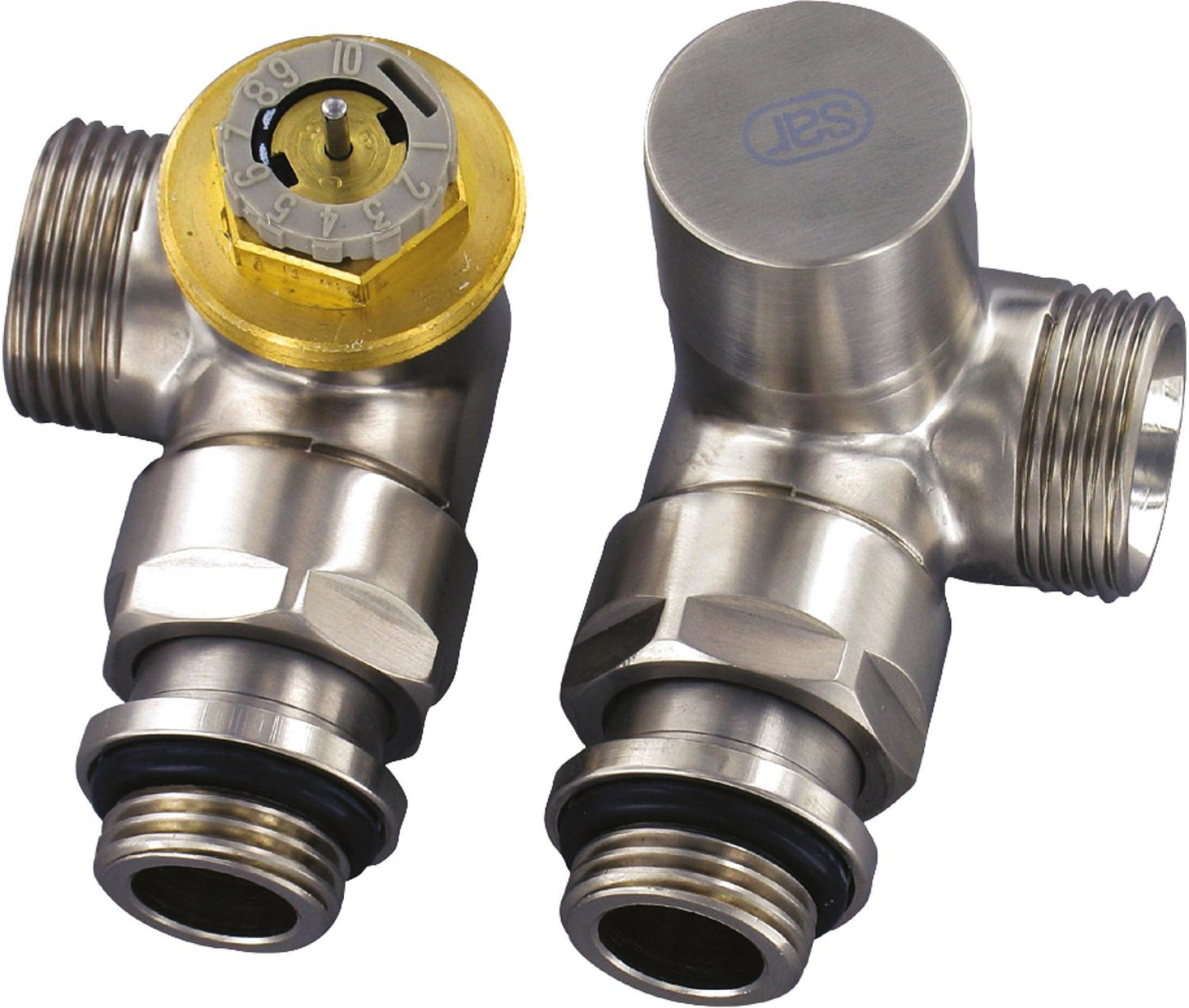 Design thermostatic valve set, angled shape D 3933 DN15 (1/2") AG 3/4" (Eurocone), stainless steel