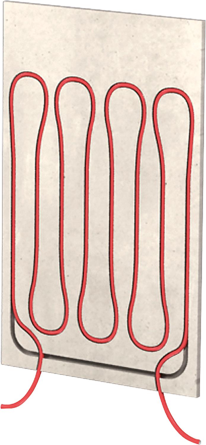 Wall heating module for drywall construction, 100x62cm, 18mm thick, with 12x1.3mm polybutene pipe.