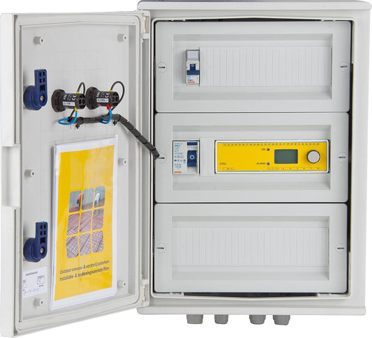 Control cabinet and distribution board for open-air heating, 3.6kW - 1 heating circuit, including thermostat and sensor.