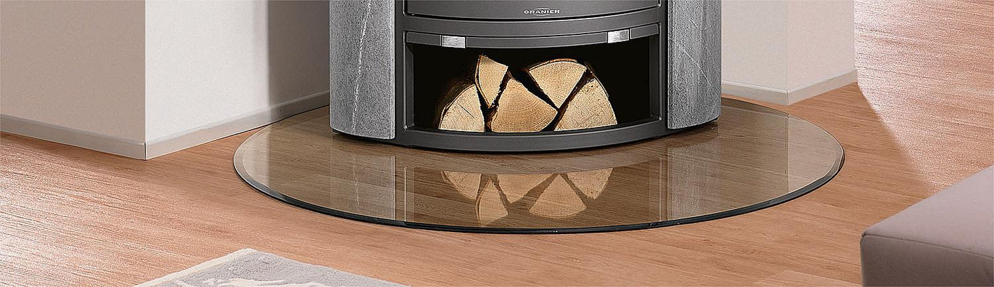 Glass hearth plate for wood-burning stoves, 6mm thick, drop B7