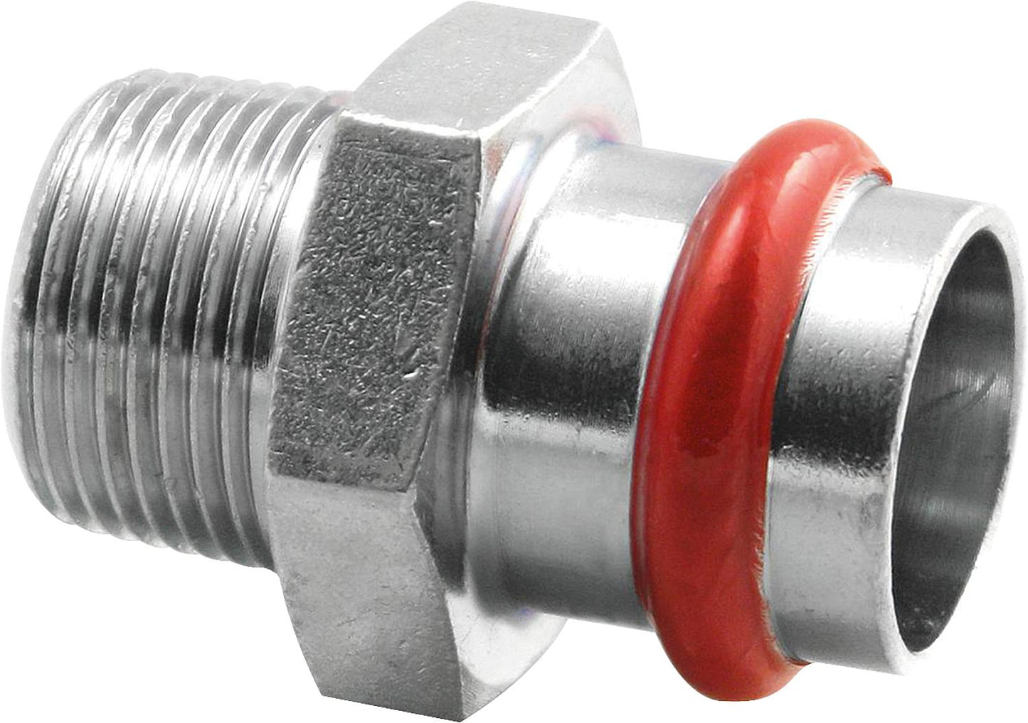 Carbon steel press fitting V-profile transition socket with outlet AG 15 mm x DN 10 (3/8")