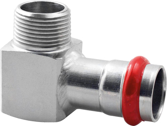 Carbon steel press fitting V-profile transition elbow with outlet male thread 15 mm x DN 10 (3/8")