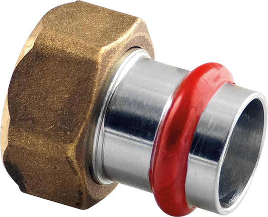 Carbon steel press fitting V-contour half screw connection 15 mm x DN 20 (3/4")