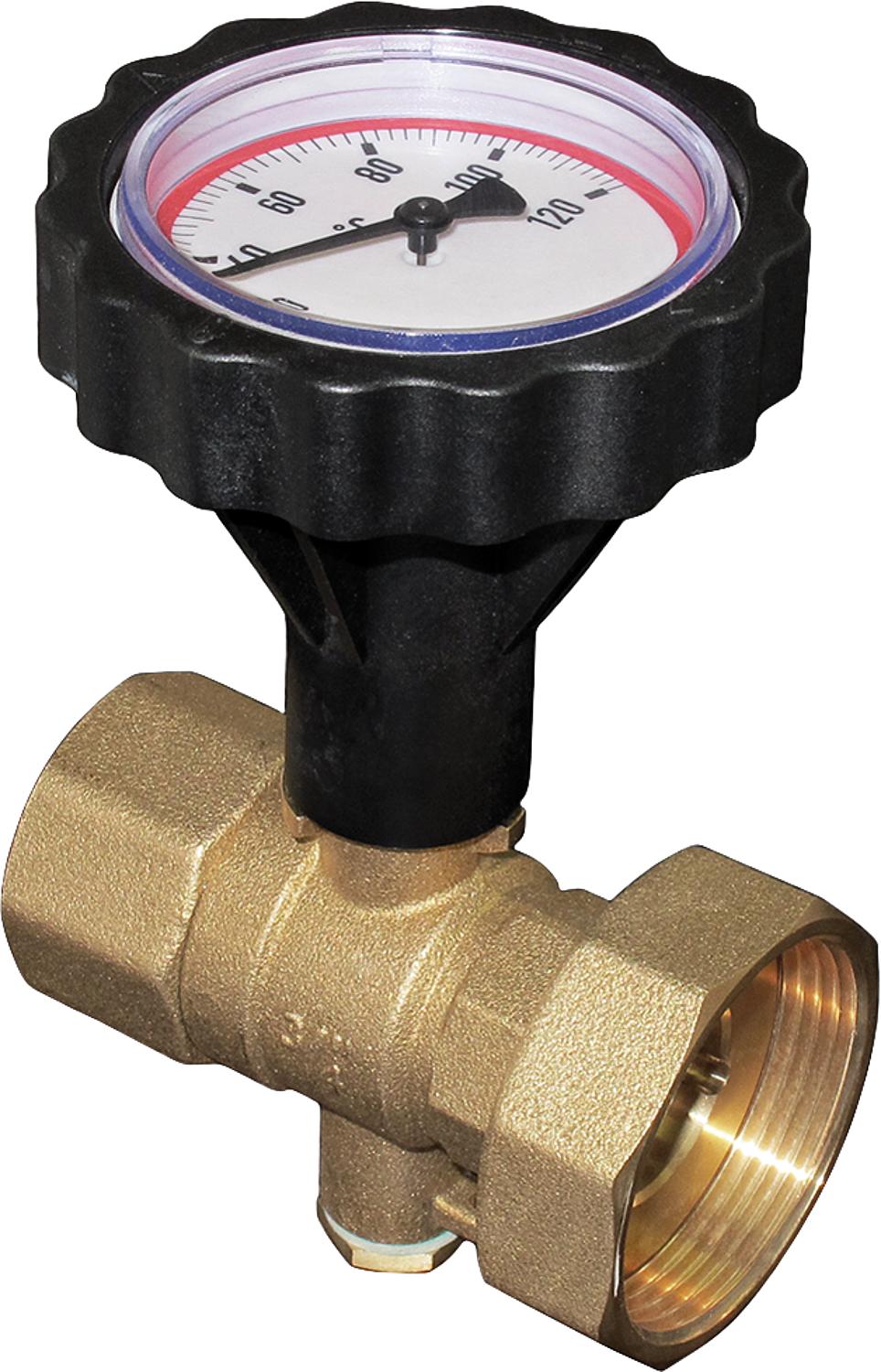 Flanged ball valve DN25 (1") x DN25 IG with thermometer handwheel and immersion sleeve for heat meter installation section