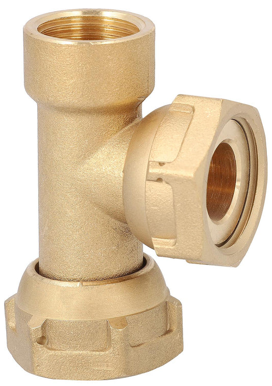 Brass T-piece with 1/2" female thread x 3/4" female thread x 3/4" female thread