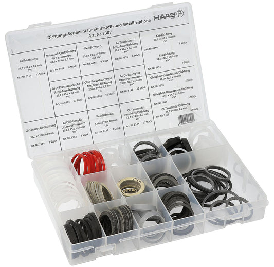 Seal assortment for plastic/metal siphons. Contents: 125 pieces.