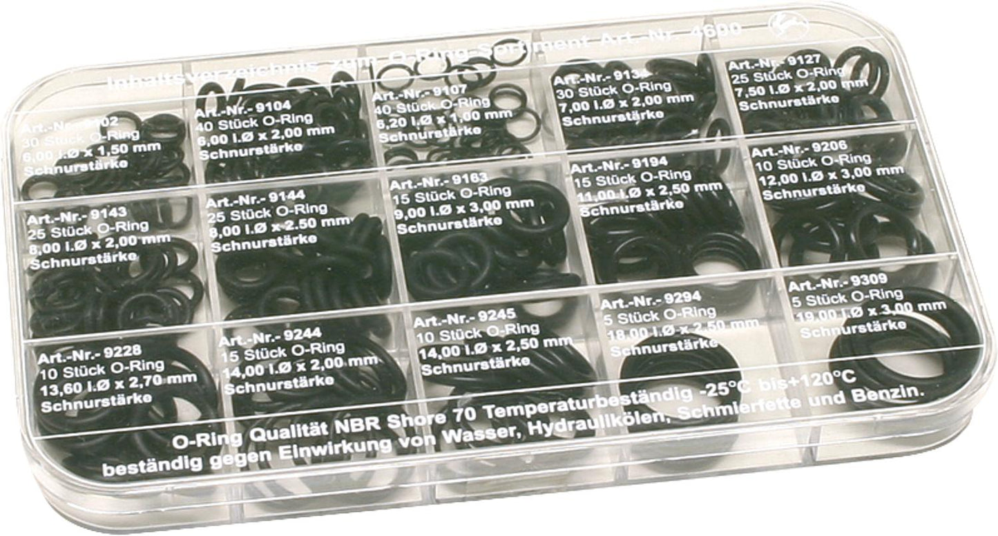 O-ring assortment, small size 180x105x16mm, total contents 300 pieces