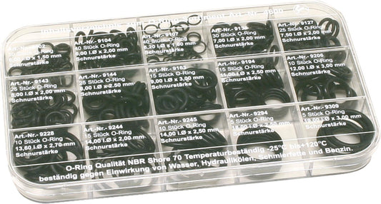 O-ring assortment, small size 180x105x16mm, total contents 300 pieces