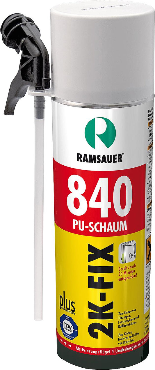 2K-Schnellmontageschaum (PU) RAMSAUER 840 2K-Fix (Baustoffklasse B2 - franz. Etikette) 400ml Dose mit Adapter