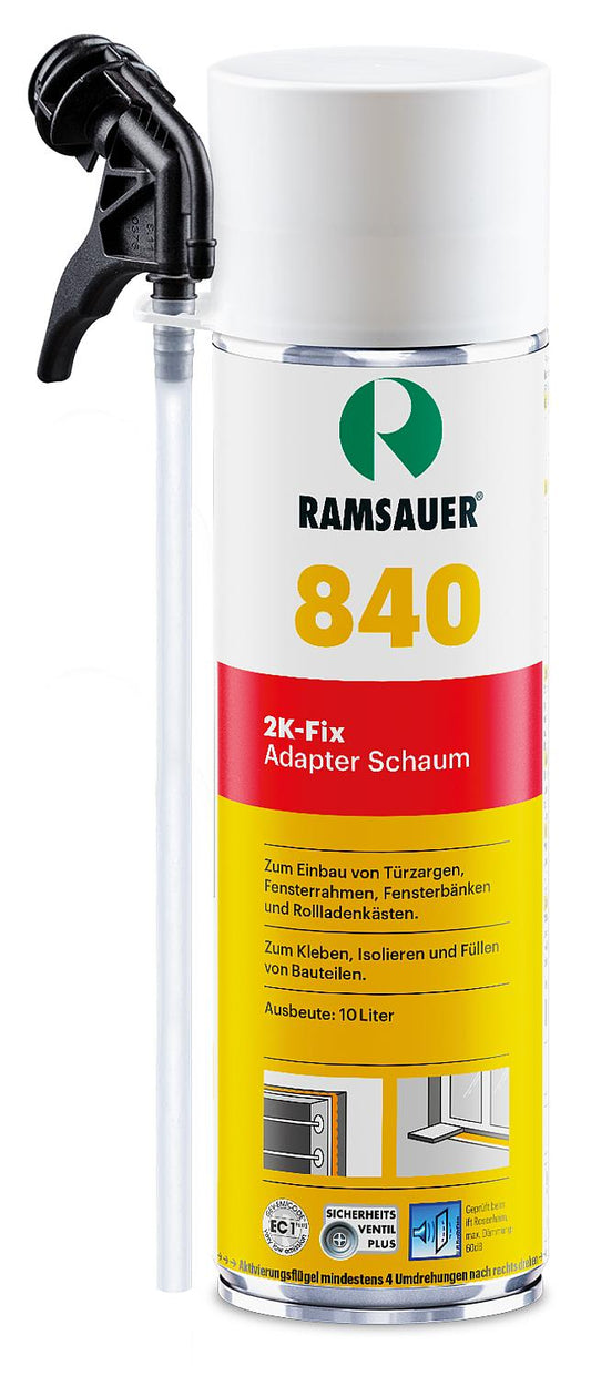 2K-Schnellmontageschaum (PU) RAMSAUER 840 2K-Fix (Baustoffklasse F - Österreich/Schweiz) 400ml Dose mit Adapter