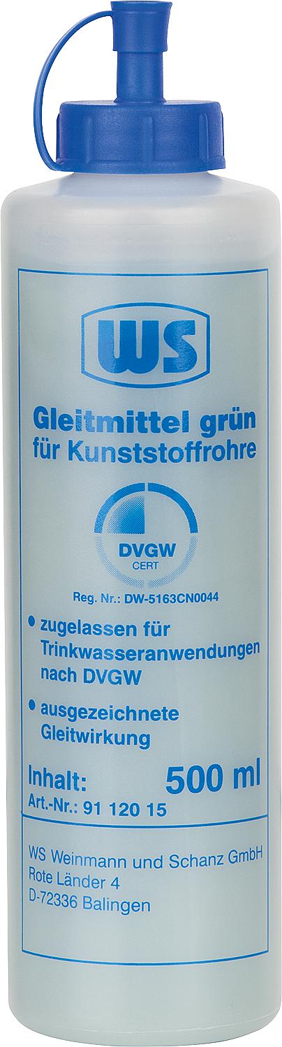 Lubrifiant WS pour tuyaux en plastique, vert, testé DVGW, flacon doseur de 250 ml