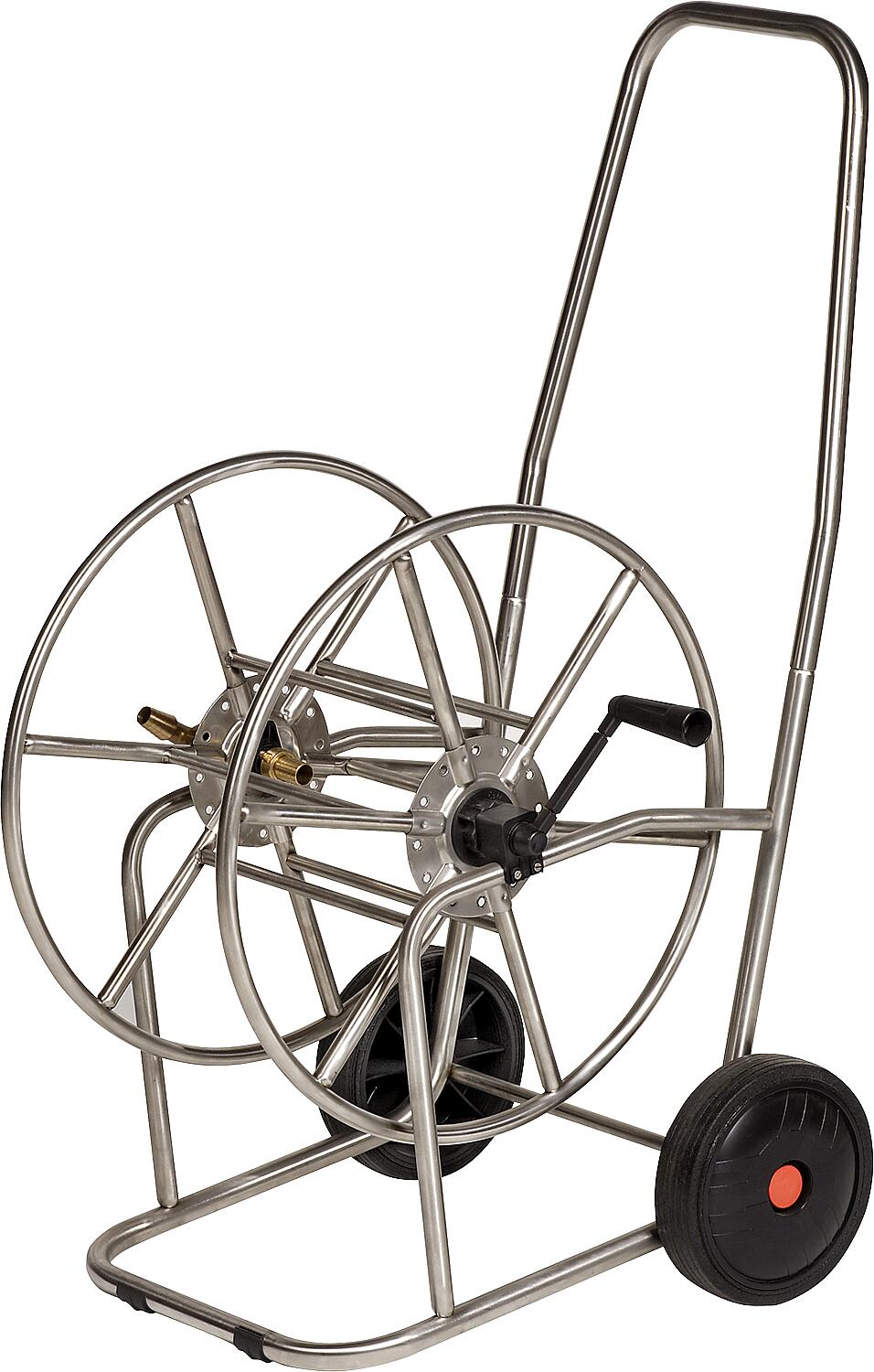 Enrouleur de tuyau en acier inoxydable, raccords en laiton, sortie de tuyau de 3/4".