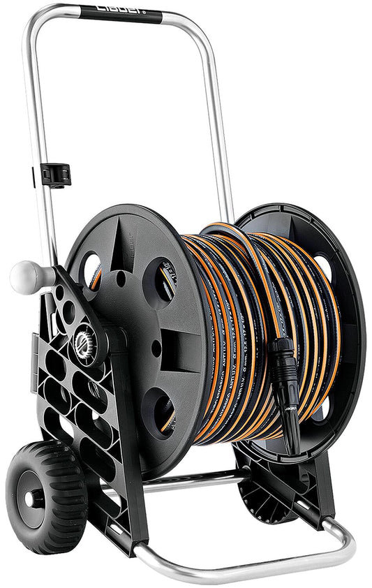 Genius 60 hose reel set with 30m hose DN15(1/2")+spray nozzle, aluminum/plastic design