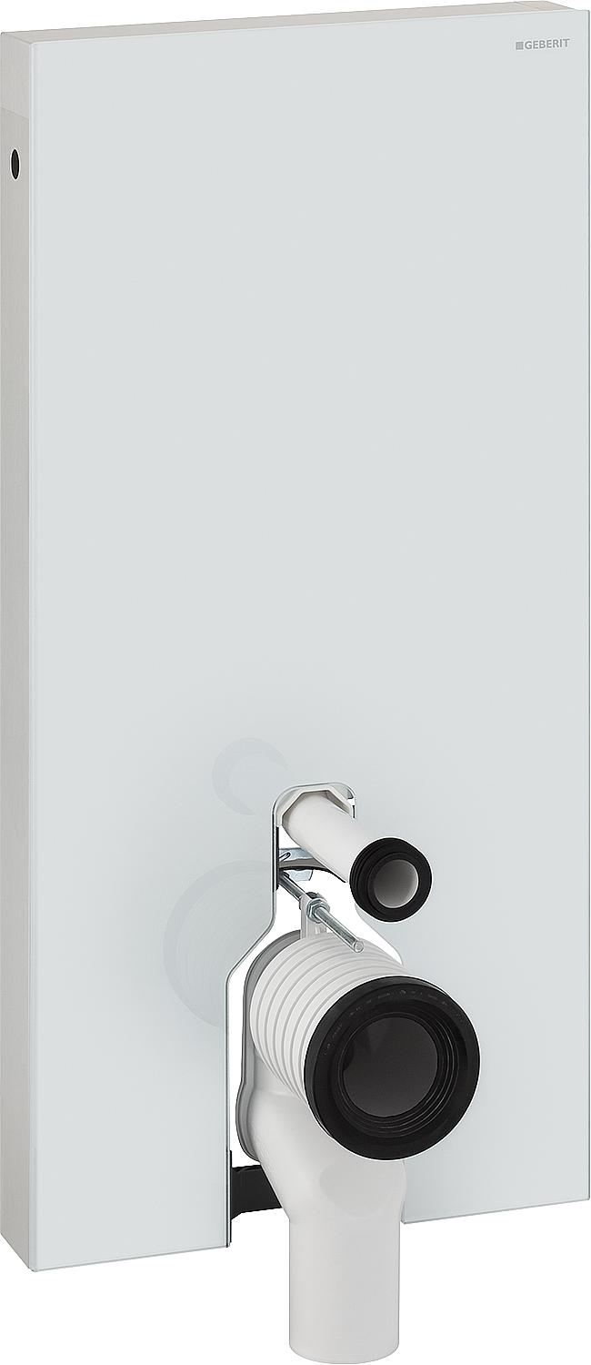 Sanitary module Geberit Monolith for floor-standing toilet 101cm, white glass, brushed aluminum side panels.