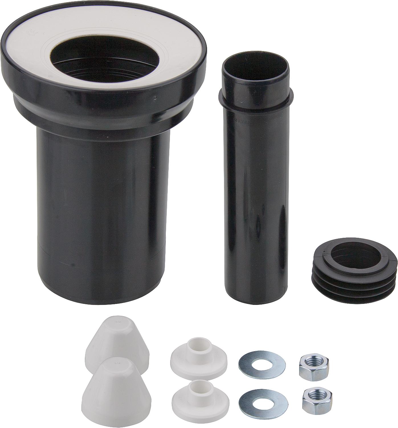 Kit de raccordement WC avec tuyau d'évacuation de 90 mm et bouchons blancs