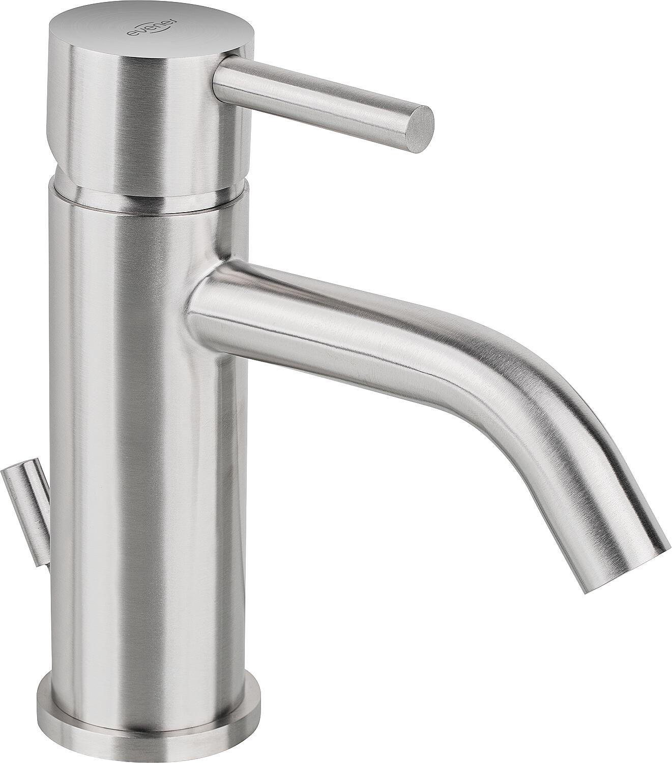 Washbasin mixer Inox Round, projection 124 mm, stainless steel matt