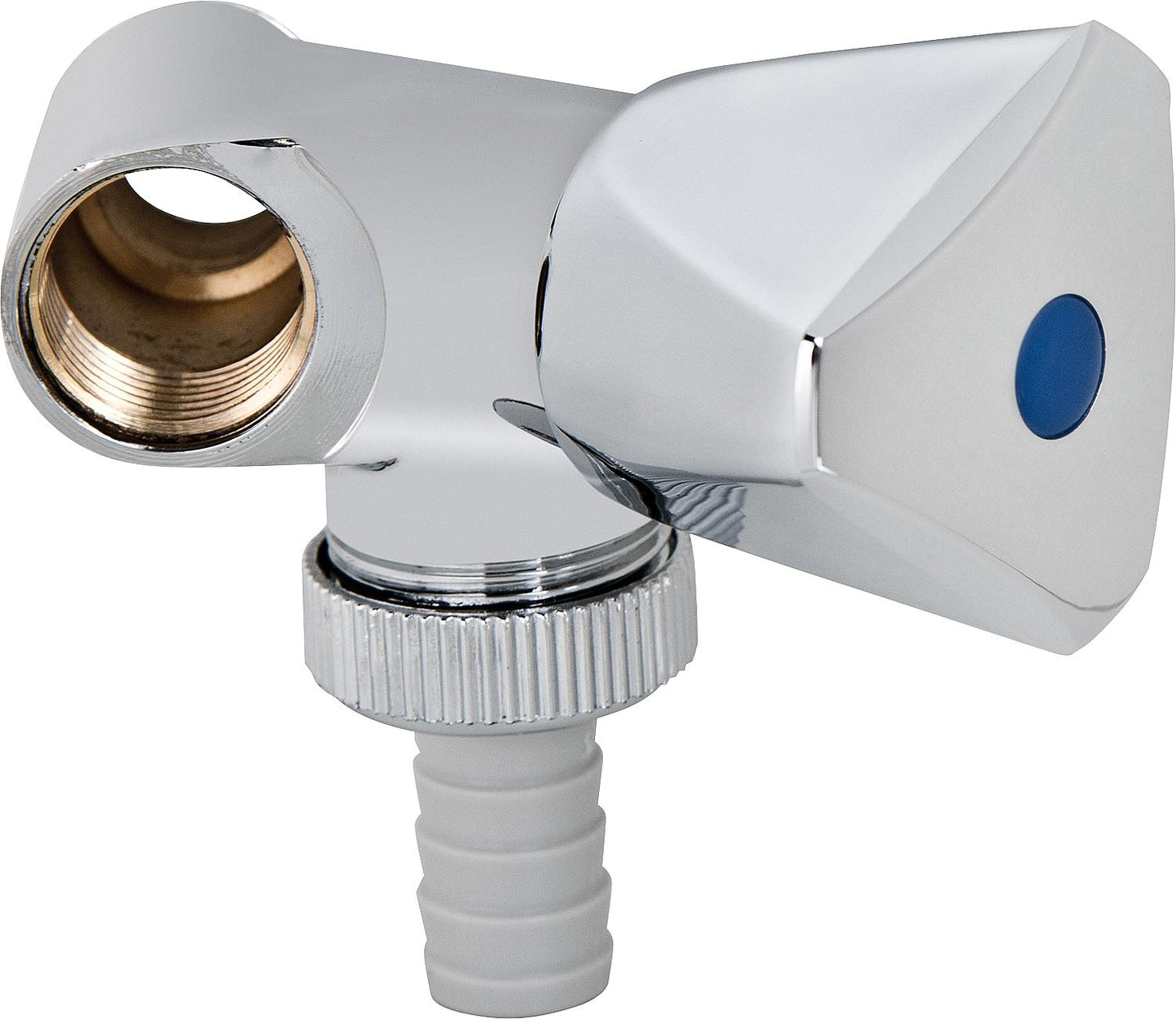 Robinet de raccordement latéral avec clapet anti-retour, pour robinets simples DN 15 (1/2"), chromé