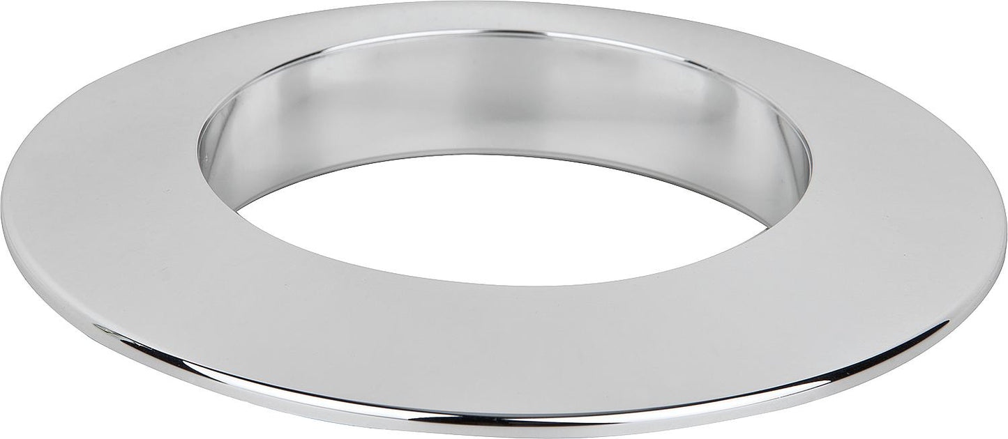 Round chrome rosette, 85mm inner diameter, 140mm outer diameter.