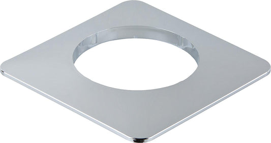 Square chrome rosette, 85mm inner diameter, 138mm outer diameter.