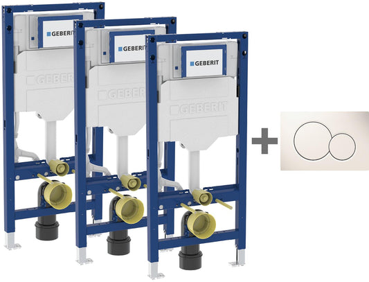 Vorteilspaket 3 x Geberit Duofix für Wand-WC, 1120mm + 1 x Betätigungsplatte Sigma 01, weiss