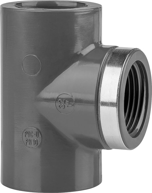 PVC-U - solvent weld T-fitting, 63 mm x 2", cylindrical thread on the outlet