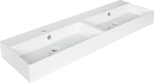 Elayla double washbasin 1410x130x460 mm, 2 tap holes and 2 overflows, ceramic white