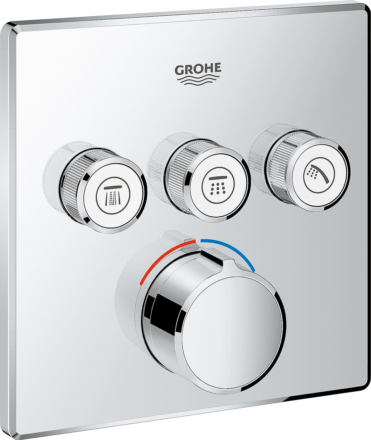 Grohe SmartControl concealed mixer, chrome, with 3 shut-off valves