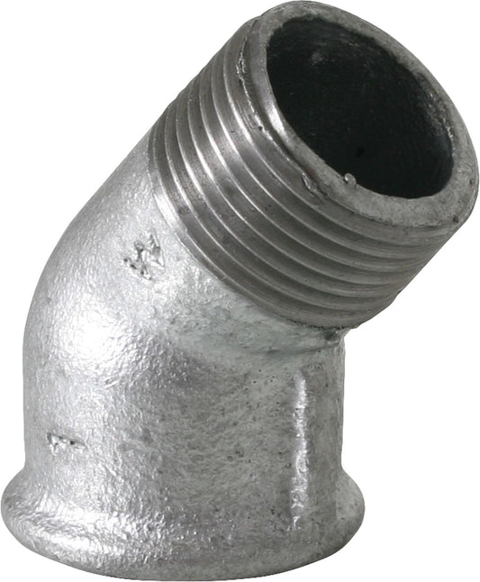 Malleable cast iron fitting, galvanized No. 121, angle I/A 45°, Ø 3/8"