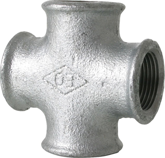 Malleable iron fitting, galvanized, No. 180, cross piece, female thread, Ø 1/2"