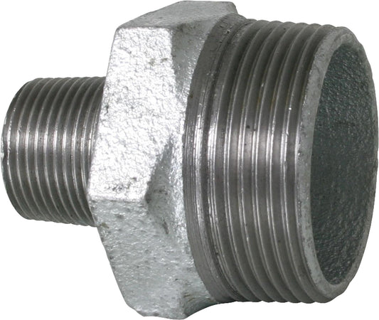 Malleable iron fitting, galvanized, No. 245, reducing double nipple, Ø 1/4" x 1/8"