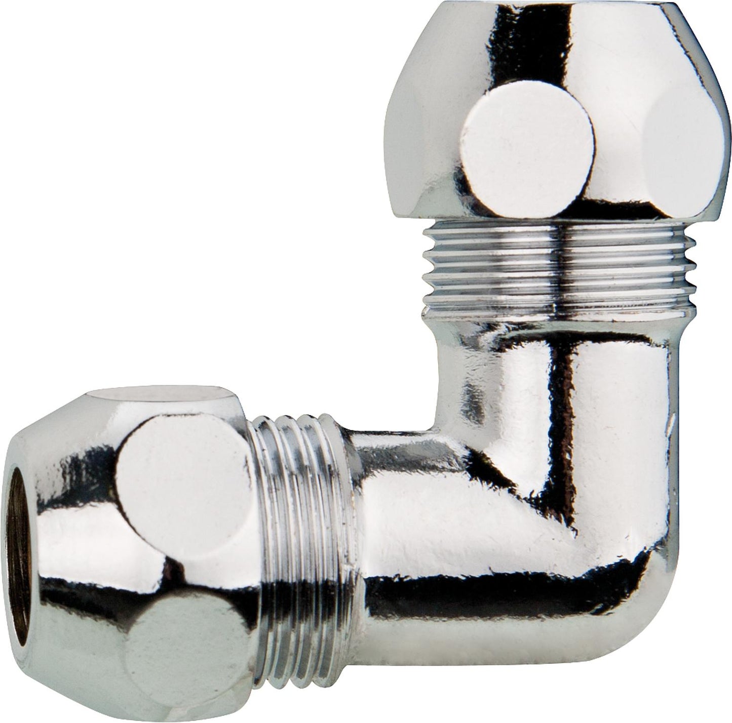 Angle fitting, chrome-plated, with 2 crimps, 8 mm