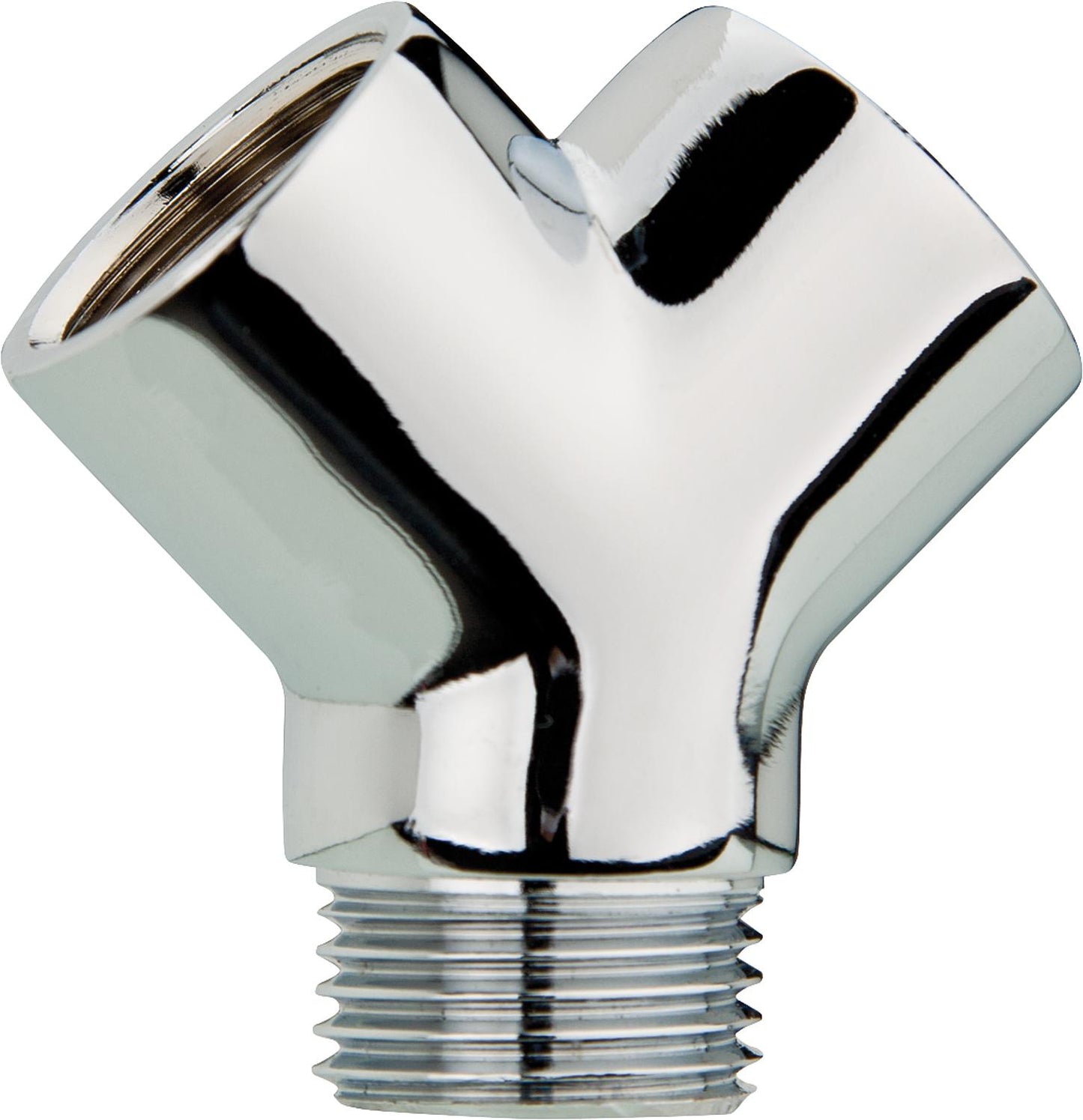 Y-piece, chrome-plated brass, 1 x DN15 (1/2") male thread / 2 x DN 15 (1/2") female thread