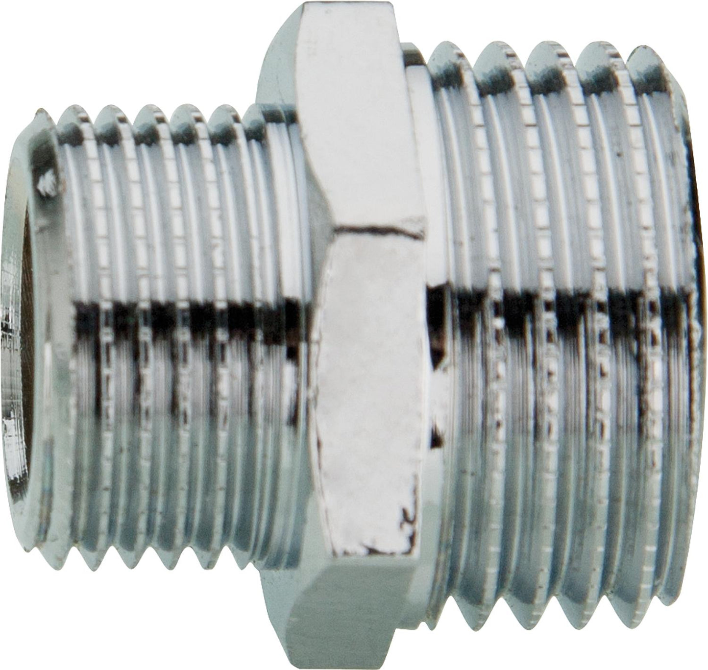 Reduced double nipple, chrome-plated, 1/2" x 3/8"