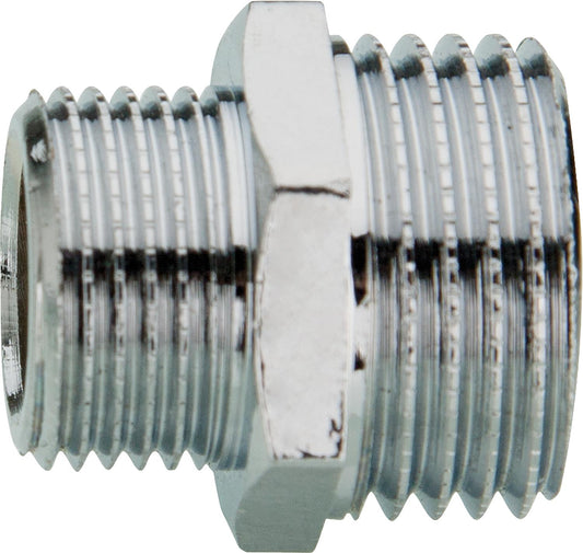 Reduced double nipple, chrome-plated, 1/2" x 3/8"