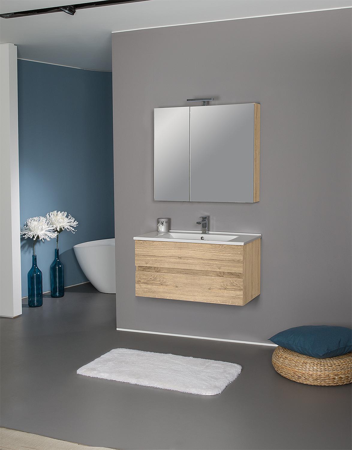 Bathroom furniture set EGAN series MAB, Olmo Tobacco, 2 drawers, width 853mm