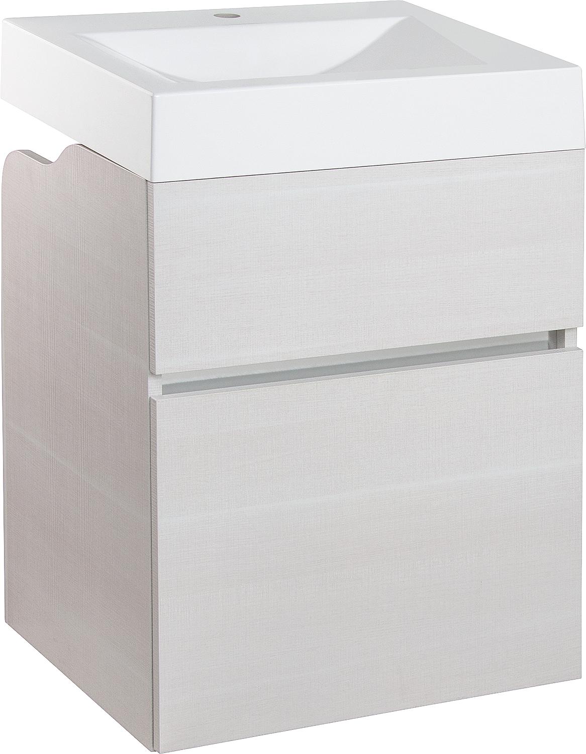 Elida bathroom furniture set: vanity unit and base cabinet with seat, light elm