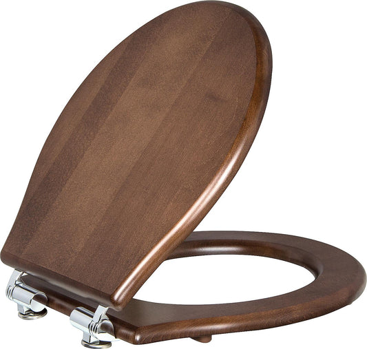 Anniversary toilet seat with soft-close mechanism, made of walnut wood with stainless steel hinges