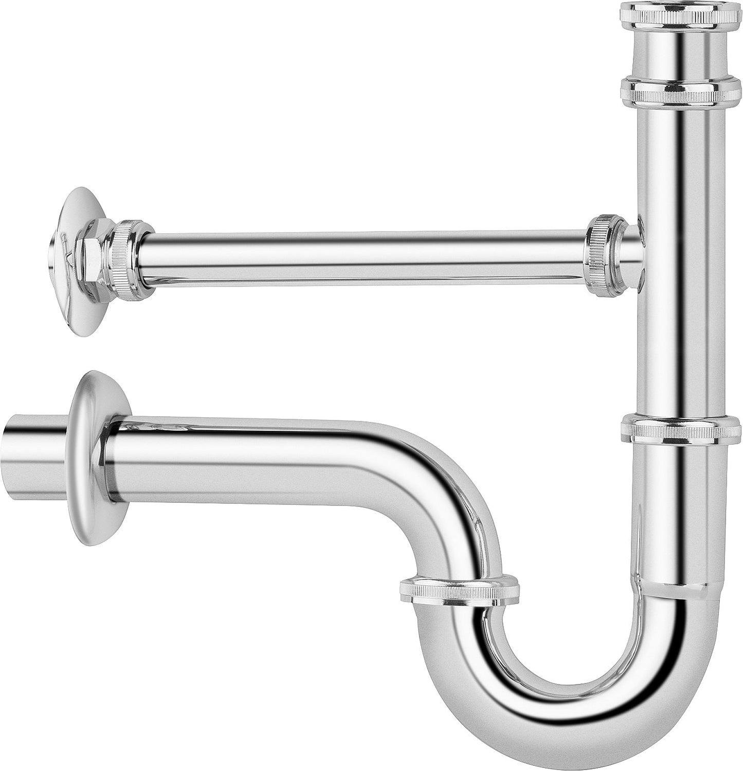 Siphon de tuyau 1 1/4" x 32 mm en laiton chromé avec raccord d'eau de fuite 3/4"