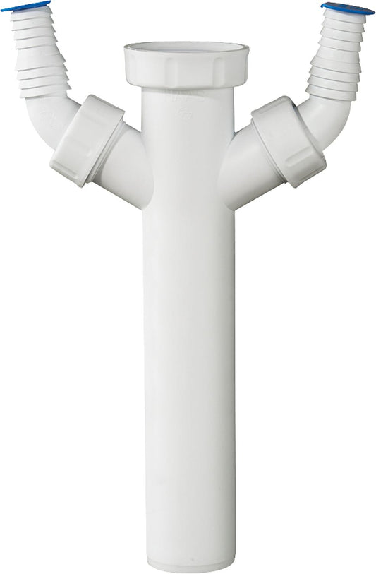 Tuyau en polypropylène réglable, blanc, 1 1/2" x 40 x 200 mm avec 2 raccords pour tuyau