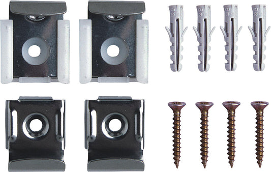 Mirror clamps, polished stainless steel, 4-piece set with 2 upper and lower parts, including screws and dowels, standard