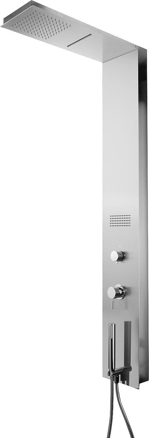 Esben wall-mounted shower panel with mixer, brushed stainless steel