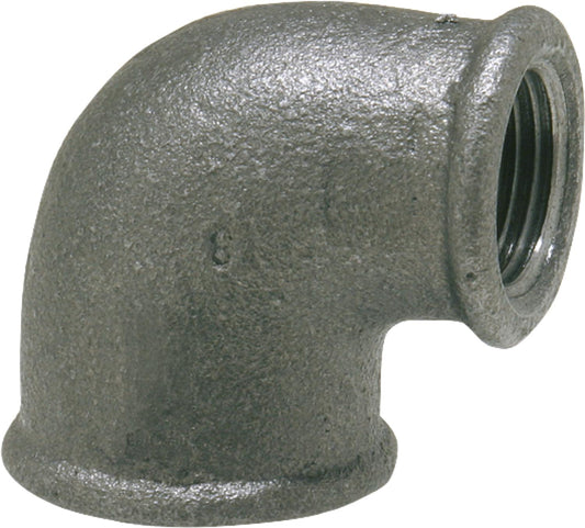 Malleable iron fitting, black, 90° elbow, 1/2" x 3/8" (i/i) type 90, reduced