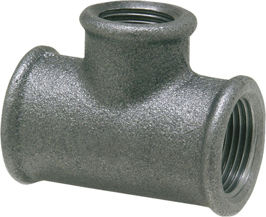 Malleable iron fitting, black, 90° tee, 1/2" x 3/8" type 130, reduced (female thread)