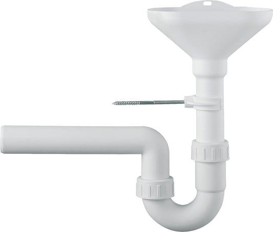 Siphon à entonnoir DN50 avec fixation murale, en plastique blanc