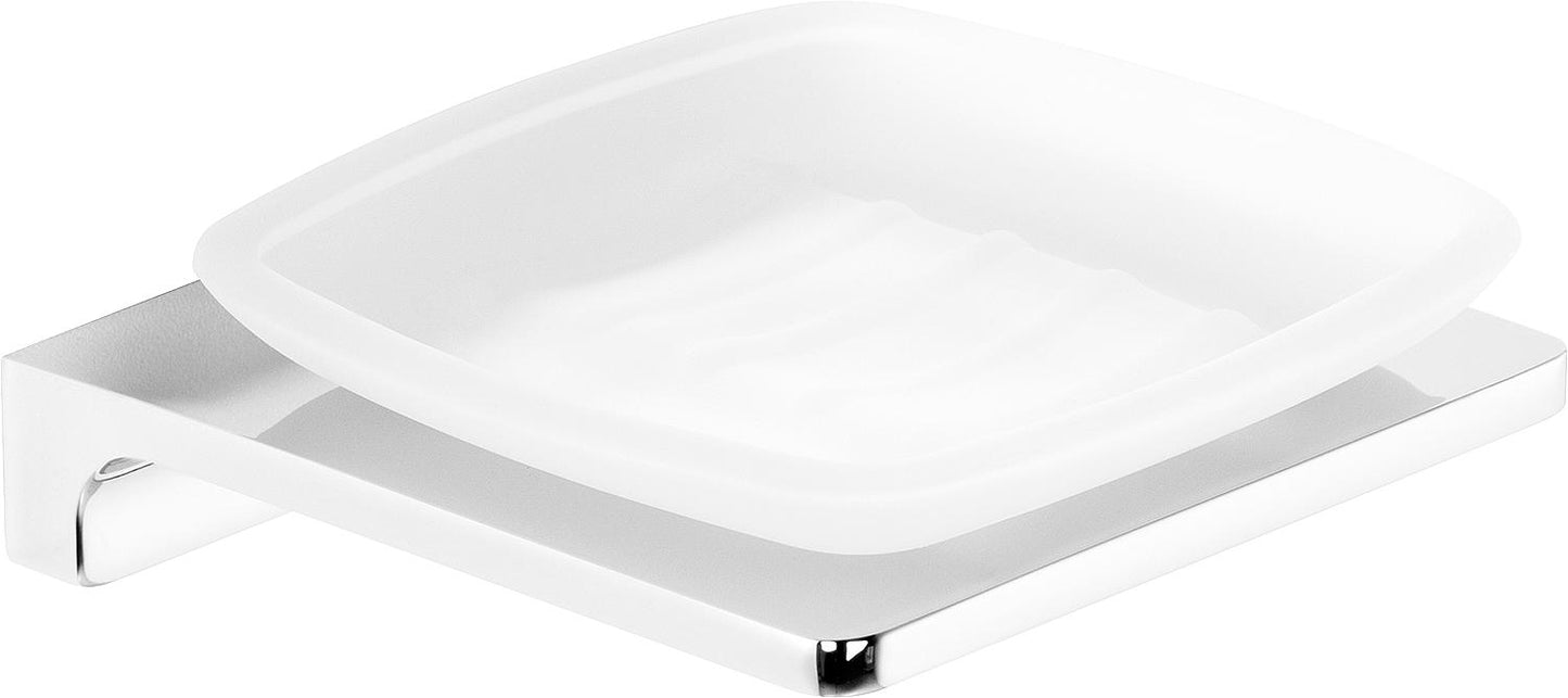 Erasmia soap dish with wall bracket, chrome-plated zinc, frosted glass