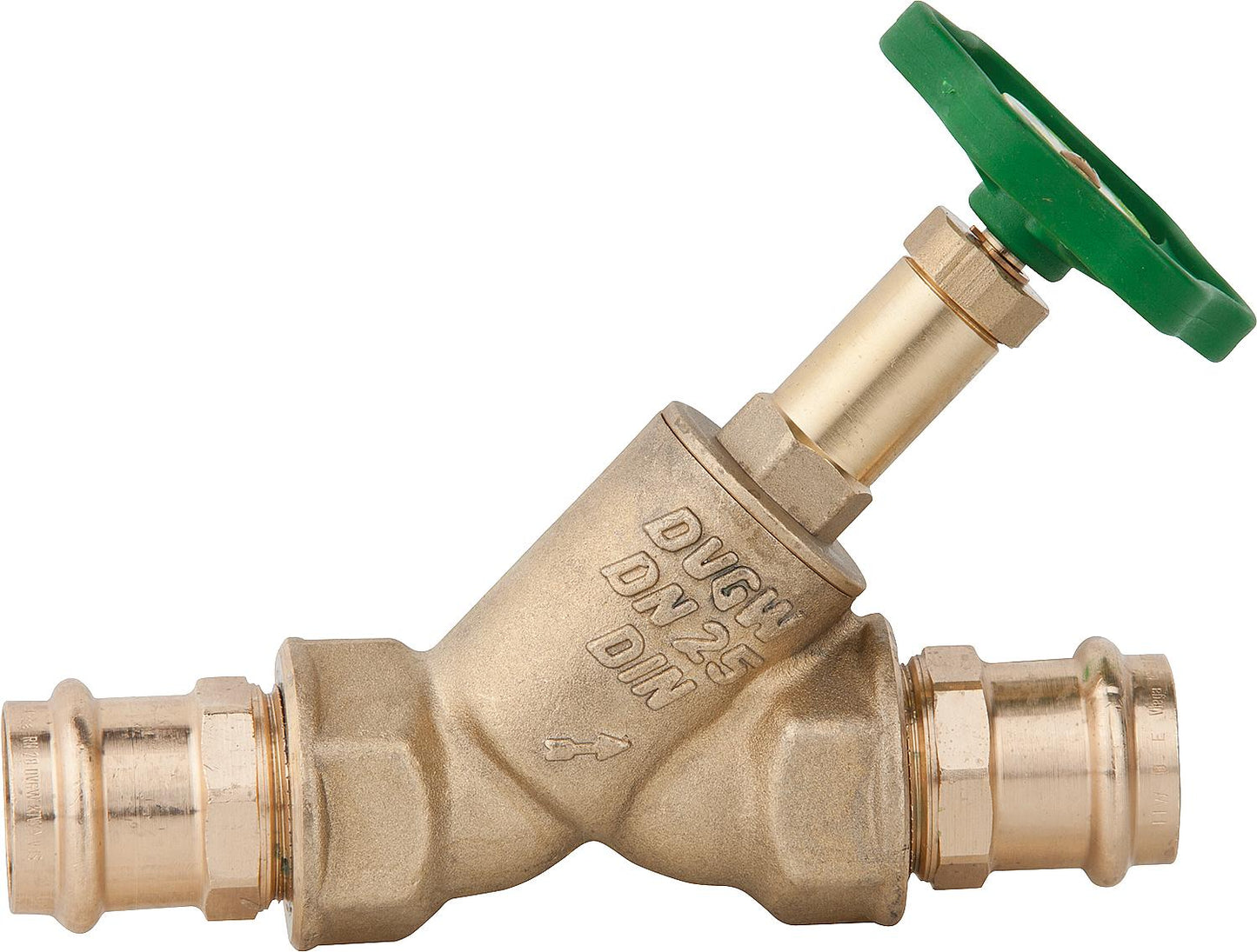 Free-flow valve without drain, non-rising spindle 1528 DN 15, 15 mm press connection V-contour