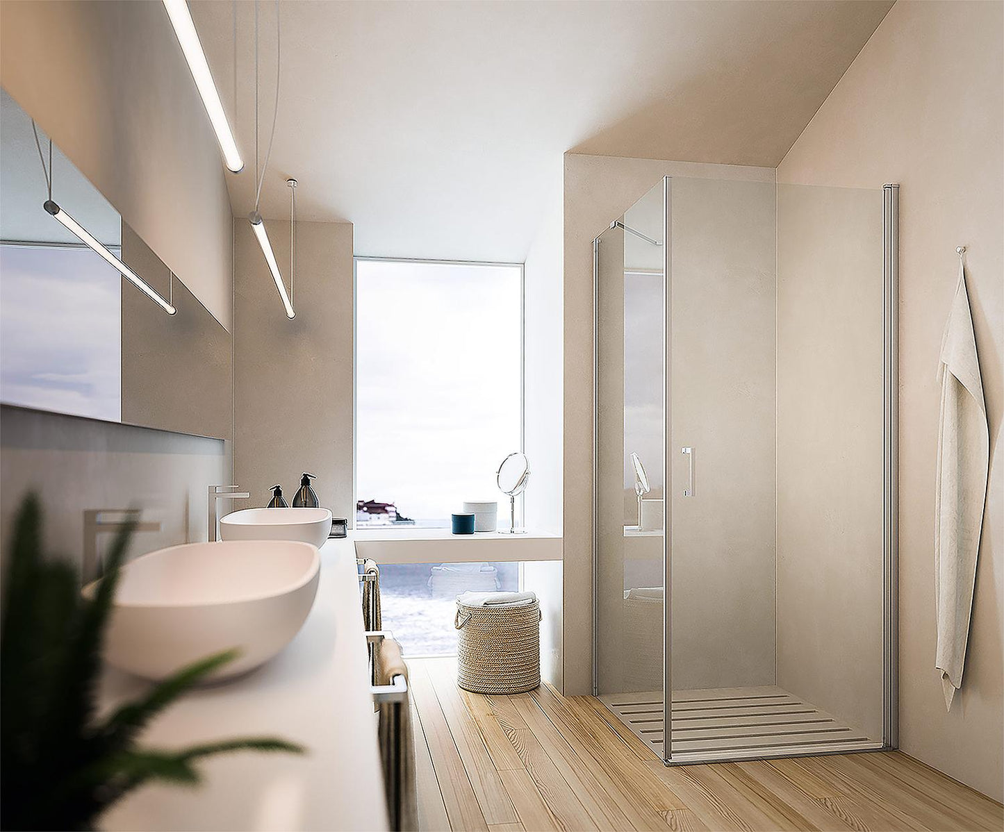 Eck-Duschkabine Eloa 2.0, 1 Drehtür und 1 Seitenwand mit Stabilisierungsstange