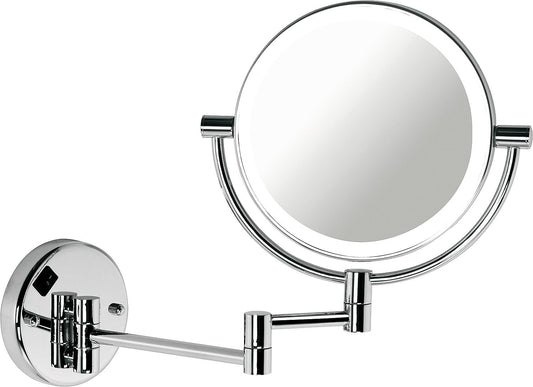 Ermete wall-mounted cosmetic mirror with LED lighting, 1x and 3x magnification, Ø 200 mm