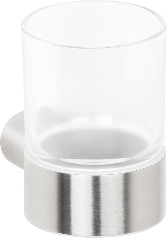 Eronita glass holder with wall bracket, brushed stainless steel